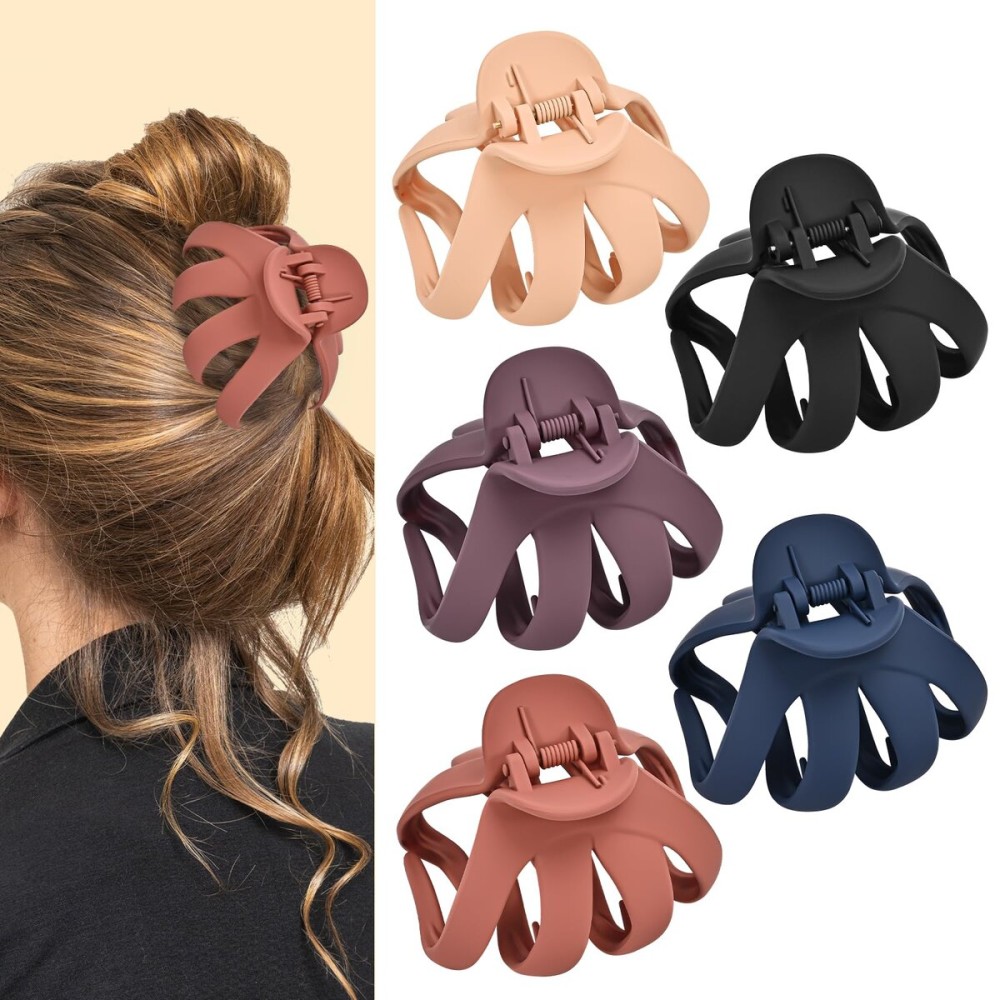 Lolalet Octopus Hair Claw Clips, 5 Pack Non-slip Jaw Clips Medium Hair Clamps for Thick Curly Long Hair, Wide Grip Hair Accessories for Women -Style C