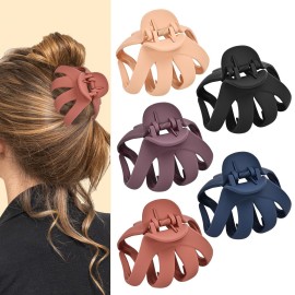 Lolalet Octopus Hair Claw Clips, 5 Pack Non-slip Jaw Clips Medium Hair Clamps for Thick Curly Long Hair, Wide Grip Hair Accessories for Women -Style C