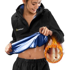 Junlan Sauna Suit for Women Sweat Jacket Gym Workout Vest Sweat Suits for Women (A.Blue Tops Only,XX-Large)