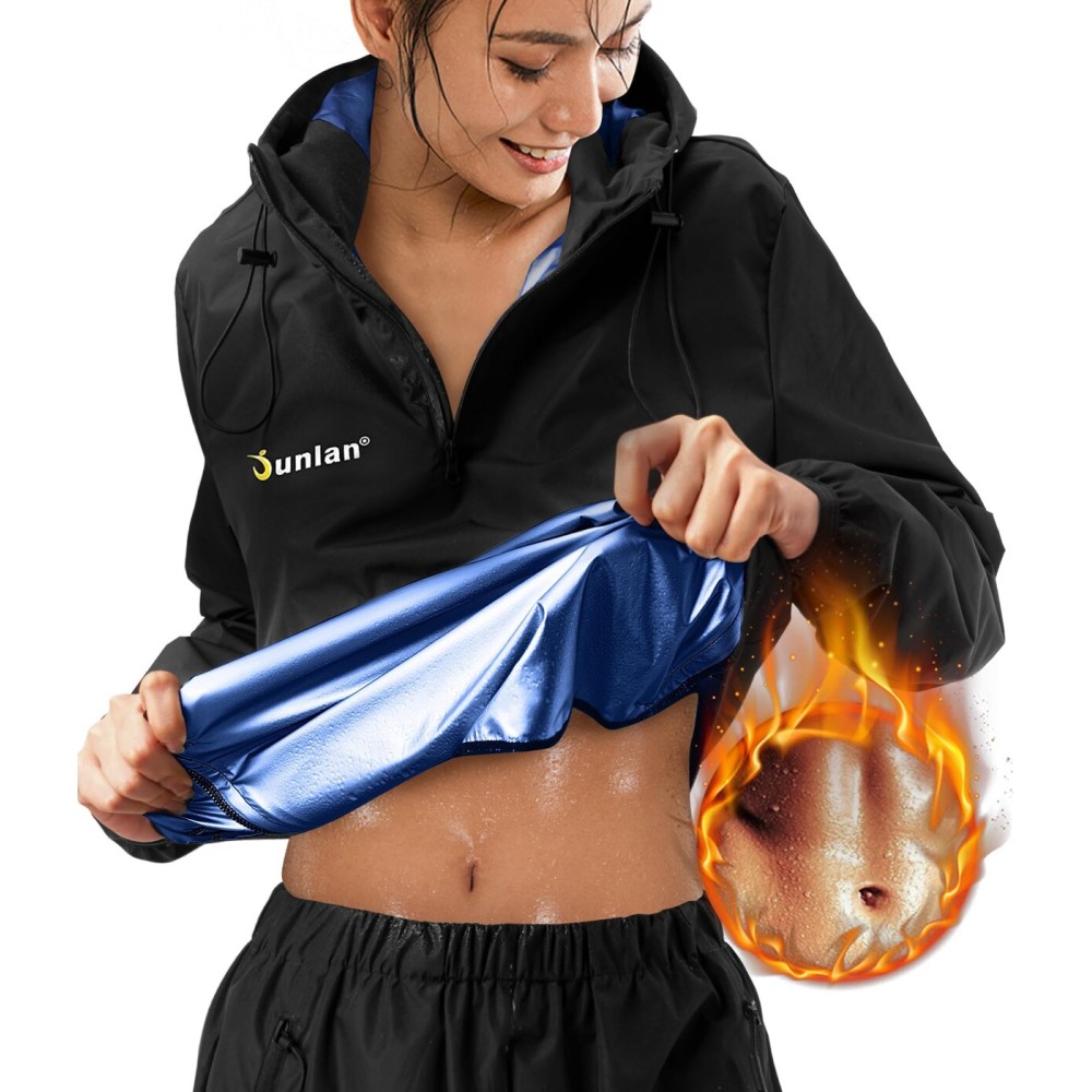 Junlan Sauna Suit for Women Sweat Jacket Gym Workout Vest Sweat Suits for Women (A.Blue Tops Only,Medium)
