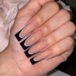 DANMANR Coffin Long Press on Nails Full Cover Coffin Fake Nails Acrylic False Nails for Women (Balck french with shiny nails)