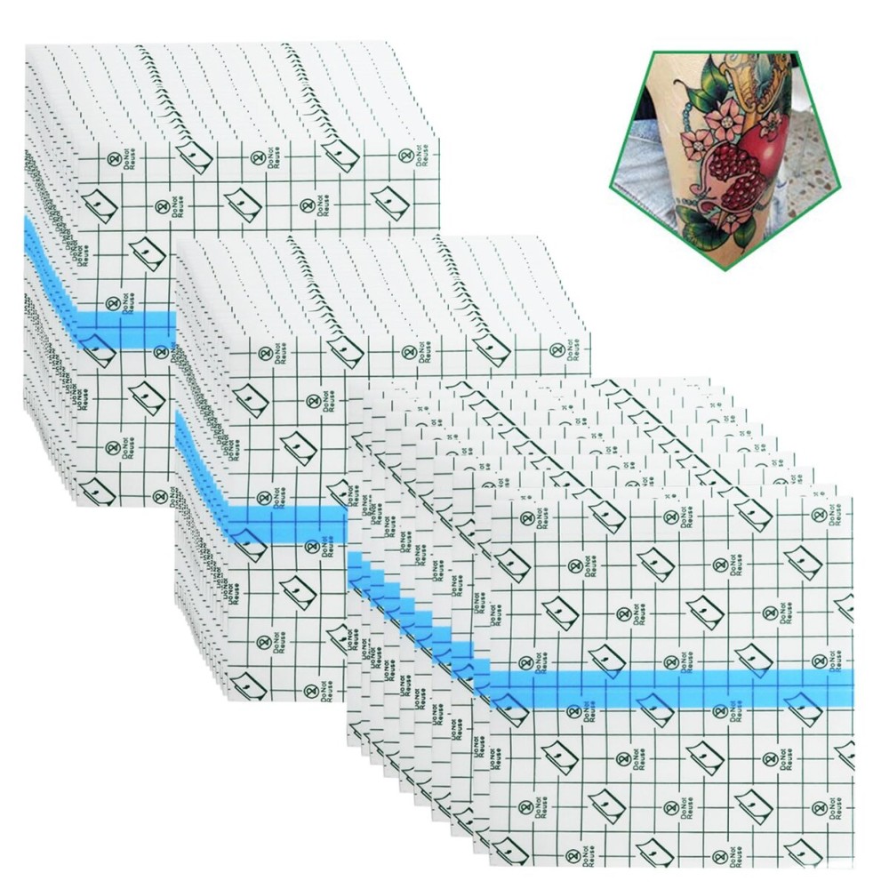 50 Pieces 6 x 6 in Stretch Waterproof Adhesive Bandages Transparent Film for Tattoo Aftercare and Skin Repair Adhesive Tattoo Supply Wrap