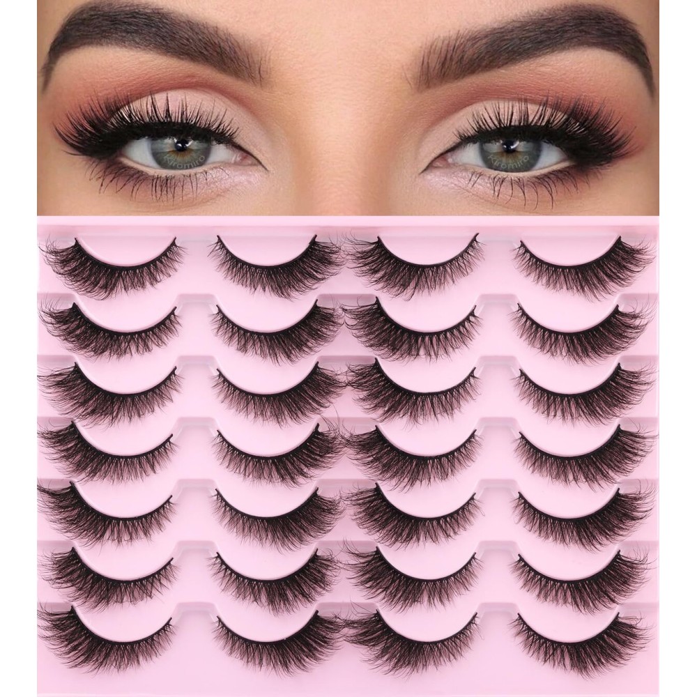 False Lashes Natural Look Faux Mink Eyelashes Wispy Fox Eye Lashes That Look Like Extensions 3D Mink Lashes Natural Strip Lashes Pack by Kiromiro 14 Pairs