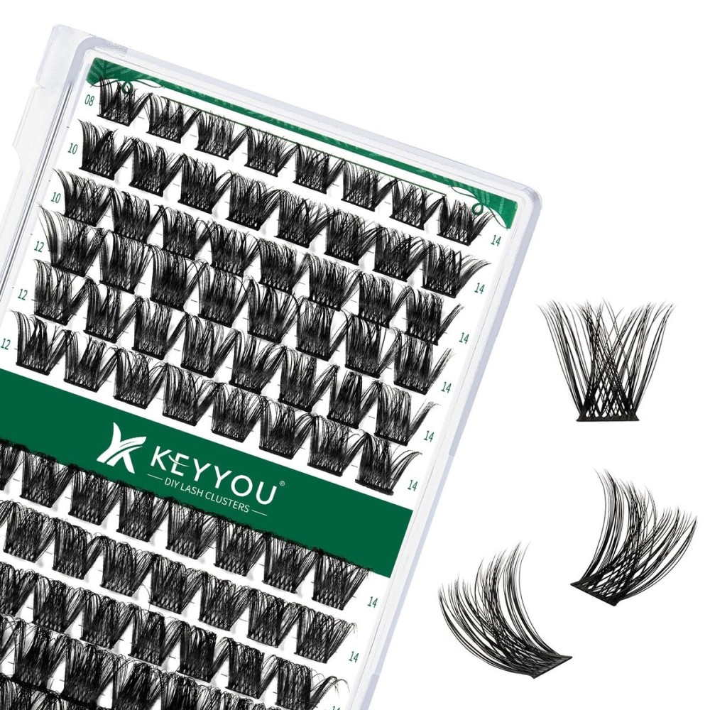 Lash Clusters 96pcs Individual Lashes Y01 C Curl 14mm Eyelash Clusters KEYYOU Volume Wispy Lash Extension Soft&Comfortable Easy DIY at Home(Y01,C-14mm)