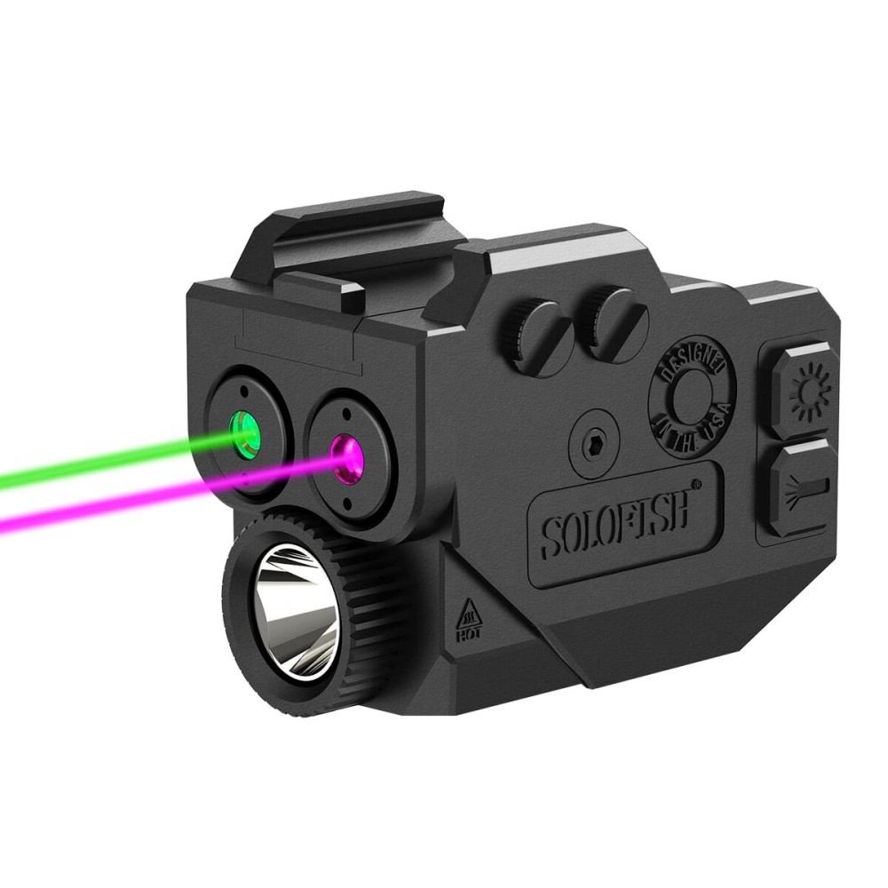 SOLOFISH 500lm Pistol Light Laser Combo with Strobe & Memory, Slidable Purple Green Laser and Gun Light Fits Full & Compact (Laser Output is <5mW, Class IIIA)