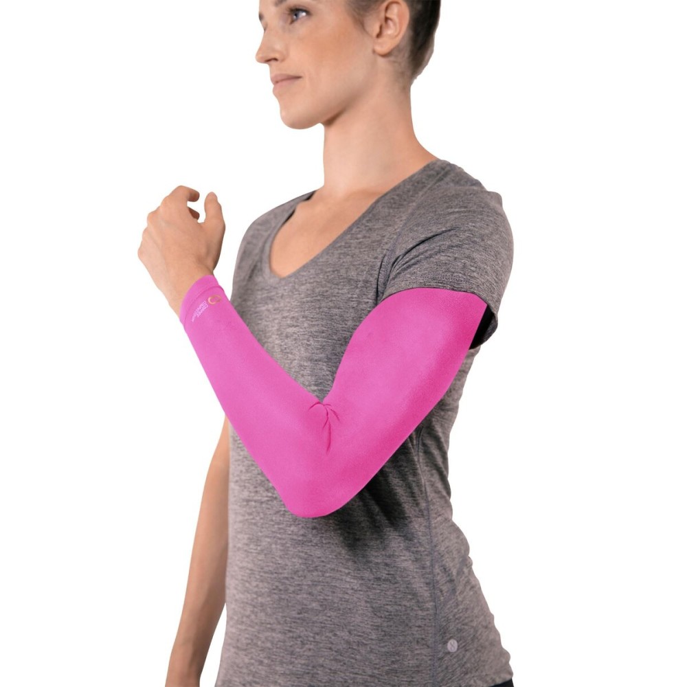 Copper Compression Arm Sleeve - Copper Infused Full Arm Brace for Forearm, Bicep, Triceps - Tennis Elbow, Basketball, Golf, Arthritis, Tendonitis, Bursitis, Post Surgery Rehab - Pink - S