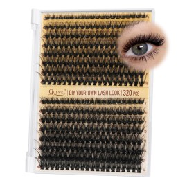 QUEWEL Lash Clusters 320Pcs Cluster Lashes 35D+45D C Curl Lash Cluster Eyelash Extensions Mix9-16mm Individual Eyelashes Clusters Wispy Lash Clusters Thin Band Soft to Use at Home(35D+45D C Mix9-16)