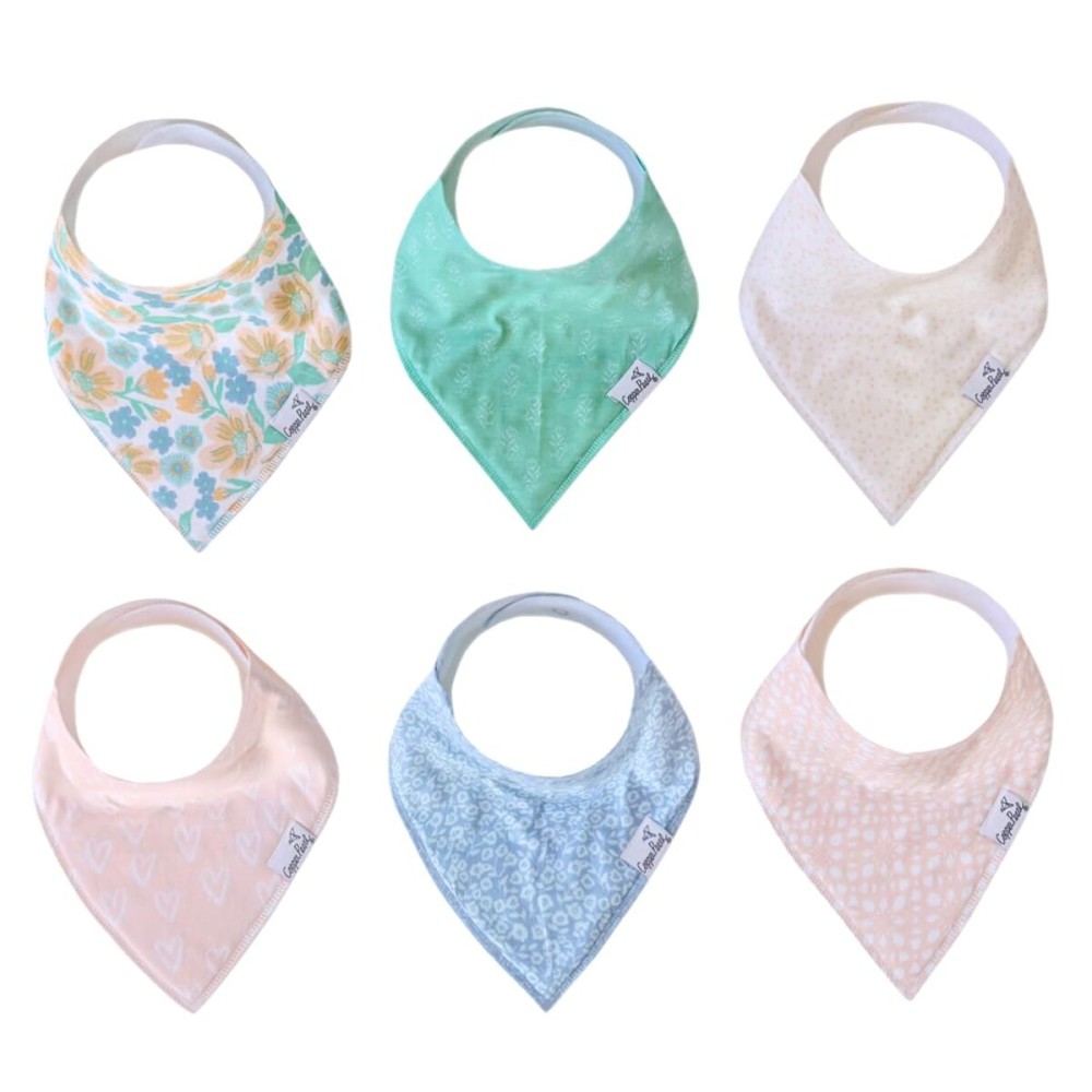 Copper Pearl 6 Pack Soft Cotton Baby Bibs for Drooling and Teething, Absorbent Drool Bibs for Baby Girl, Adjustable to Fit Newborns to Toddlers, Tons of Styles (Sophie Set)