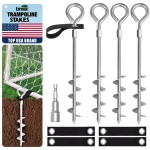 Eurmax USA Trampoline Stakes Screw in Tent Stakes Parts Heavy Duty for Canopies,4-Pack Outdoor Anchor Kit with Straps(Silver)