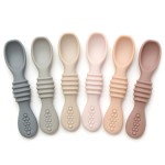 PrimaStella Silicone Chew Spoon 6-Piece Set | First Stage Feeding Spoons | Baby Led Weaning Supplies | BPA Free | Dishwasher and Boil Safe | Neutral Palette
