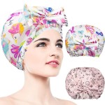 2 PCS Shower Caps, Reusable & Extra Large & Adjustable & Double Layer Waterproof Bow Knot Hair Reusable Cap for Women, Waterproof Outer & EVA Lining, for Shower, Spa, Makeup