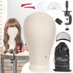 Klvied 22 Inch Cork Canvas Block Head Mannequin Head for Wigs, Wig Head Stand for Display Styling Wigs Making Kit Including Doll Head Storage Bag