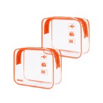 WANDF TSA Approved Toiletry Bag, 2 Packs Travel Clear Toiletry Bag, Quart Size Makeup Cosmetic Pouch with Zipper, Carry-On Airport Compliant Bag for Women and Men (2pcs Orange)