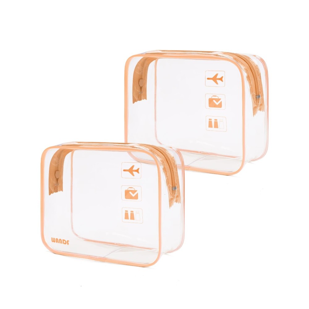 WANDF TSA Approved Toiletry Bag, 2 Packs Travel Clear Toiletry Bag, Quart Size Makeup Cosmetic Pouch with Zipper, Carry-On Airport Compliant Bag for Women and Men (2pcs Lotus Pink)