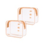 WANDF TSA Approved Toiletry Bag, 2 Packs Travel Clear Toiletry Bag, Quart Size Makeup Cosmetic Pouch with Zipper, Carry-On Airport Compliant Bag for Women and Men (2pcs Lotus Pink)