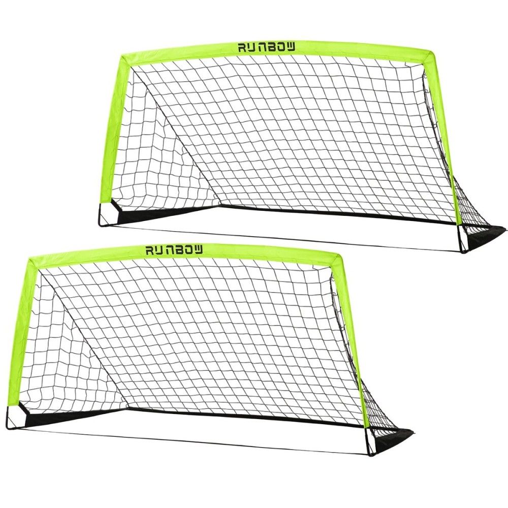 RUNBOW 6x4 ft Portable Kids Soccer Goal for Backyard Practice Soccer Net with Carry Bag (6x4 FT, 2 Pack, Light Yellow)