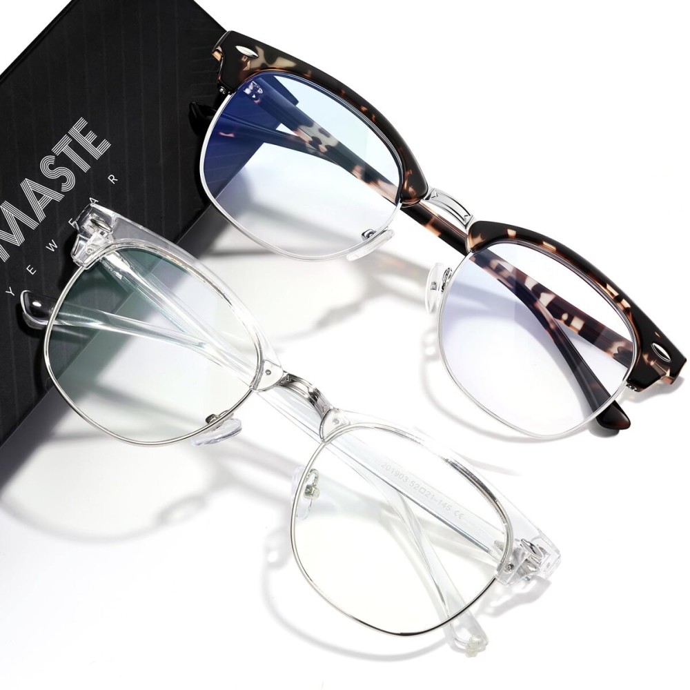 AOMASTE Blue Light Blocking Glasses Vintage Half Frame UV Clear Lens Anti Eyestrain Computer Gaming Glasses for Women Men