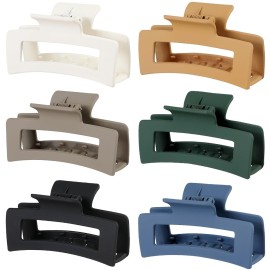 Square Hair Clips 3.5 Inch Medium Claw Clips Rectangle Hair Claw Clips 6 Pack Rubber Paint Jaw Non-Slip Thick Hair Accessories for Women Girls -Neutral