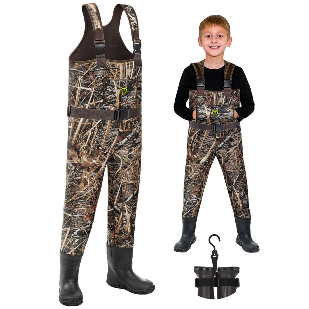 TIDEWE Chest Waders for Toddler & Children, Neoprene Waterproof Insulated Hunting & Fishing Youth Waders for Boy and Girl, Cleated Bootfoot Kids Wader, Next Camo Evos (Size 4)