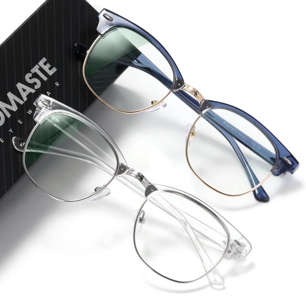 AOMASTE Blue Light Blocking Glasses Vintage Half Frame UV Clear Lens Anti Eyestrain Computer Gaming Glasses for Women Men