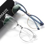 AOMASTE Blue Light Blocking Glasses Vintage Half Frame UV Clear Lens Anti Eyestrain Computer Gaming Glasses for Women Men