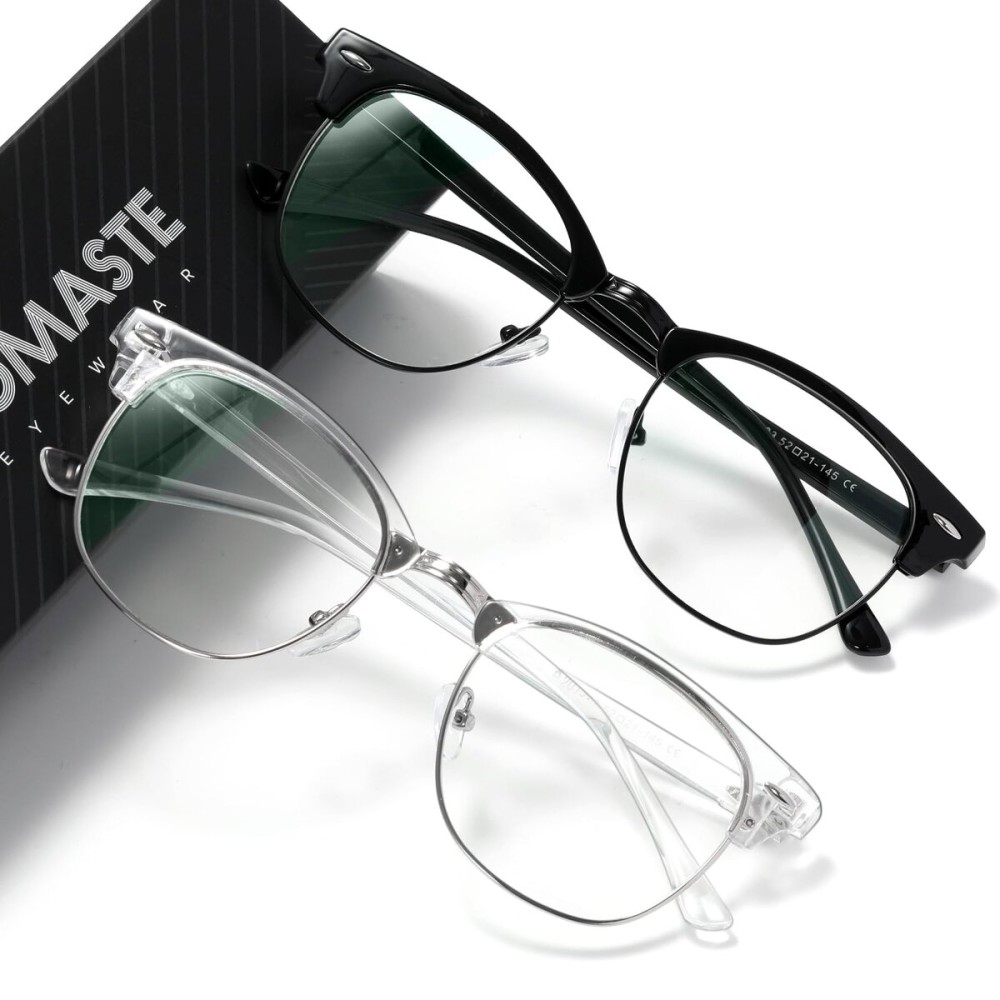 AOMASTE Blue Light Blocking Glasses Vintage Half Frame UV Clear Lens Anti Eyestrain Computer Gaming Glasses for Women Men