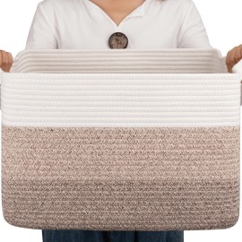 OIAHOMY Cotton Rope Basket, Rectangle Woven Baskets for Storage, Nursery Blanket Storage Living Room, Toy Basket With Handle-17.7x13.8x11-Gradient Yellow