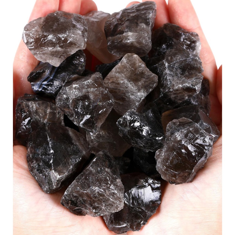 QINJIEJIE Smoky Quartz Raw Crystals Stones Natural Rough Gemstones Rocks Bulk Large 0.8-1.2 Healing Gems Reiki Fountain Rock for Tumbling Cabbing Polishing Wire Wrapping Wicca Decor 0.45 lbs