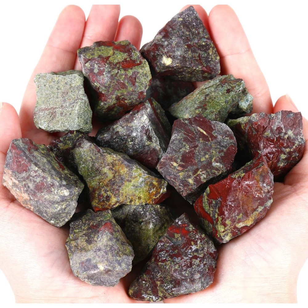 QINJIEJIE Dragon Bloodstone Raw Crystals Stones Natural Rough Gemstones Rocks Bulk Large 0.8-1.2 Gems Reiki Decorative Fountain Rock for Tumbling Cabbing Polishing Wire Wrapping Wicca 0.45 lbs