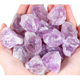 QINJIEJIE Amethyst Raw Crystals Stones Natural Rough Gemstones Rocks Bulk Large 0.8-1.2 Gems Reiki Light Purple Fountain Rock for Tumbling Cabbing Polishing Wire Wrapping Wicca Decoration 0.45 lbs