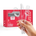 GUSTO [360 Combo Pack] Basic Clear Plastic Silverware, Heavyweight Disposable Utensils - 180 Forks, 120 Spoons and 60 Knives Cutlery, Perfect for Wedding, Parties and Events (Formerly Comfy Package)
