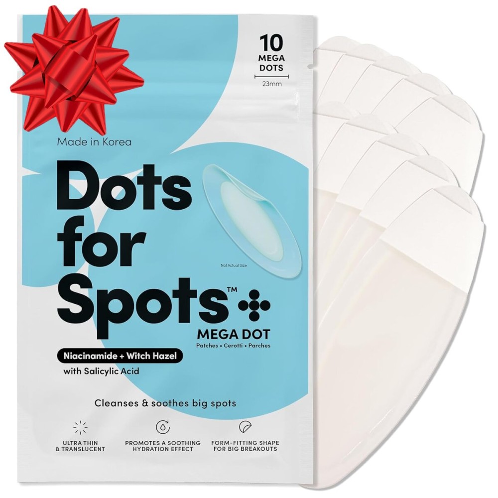 Dots for Spots Large Pimple Patches for Body, Chin, Cheek or Forehead - Includes Active Ingredients Niacinamide, Witch Hazel & Salicylic Acid for Maximum Effectiveness - Reduces Redness (10 patches)