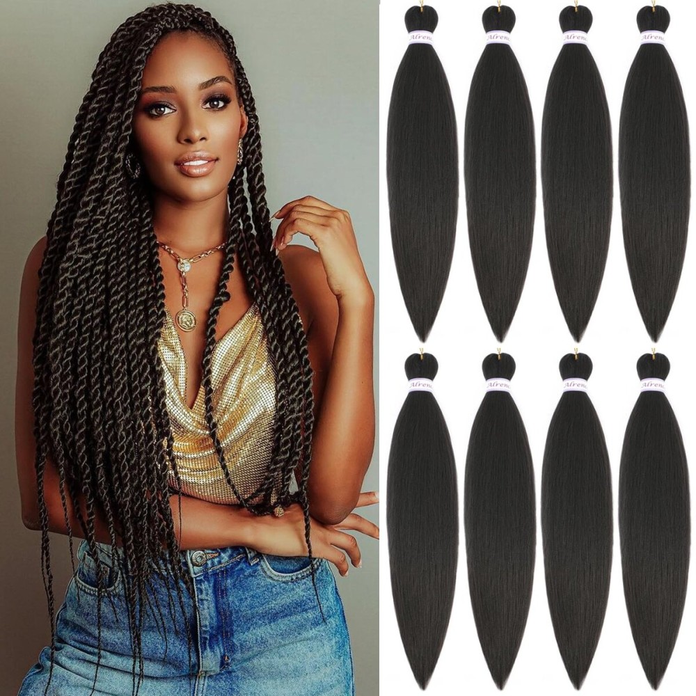Alrence Pre Stretched Braiding Hair Long Braid 26 Inch 8 Packs Professional Braiding Hair Extensions Synthetic Crochet Twist Braids (26 Inch, 4)
