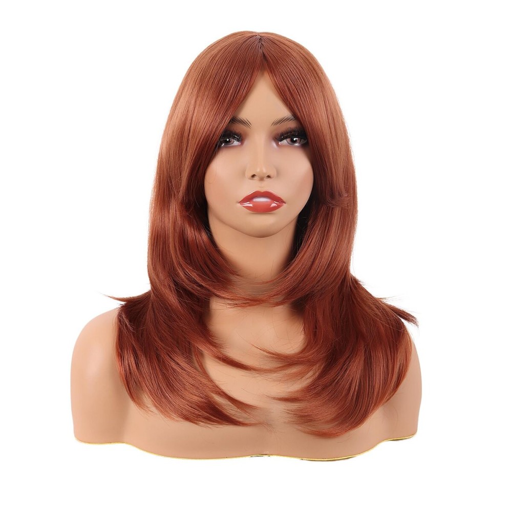MapofBeauty 20 Inch/50 cm Long Layered With Bangs Straight Synthetic fiber Shoulder Length Hair for Daily Use or Party Wig (Ginger Orange)