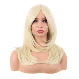 MapofBeauty 20 Inch/50 cm Long Layered With Bangs Straight Synthetic fiber Shoulder Length Hair for Daily Use or Party Wig (Light Blonde)