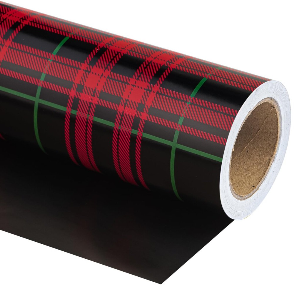 WRAPAHOLIC Reversible Plaid Wrapping Paper - Mini Roll - 17 Inch x 33 Feet - Red and Black Plaid Christmas Wrapping Paper for Christmas, Birthday, Baby Shower, Holiday