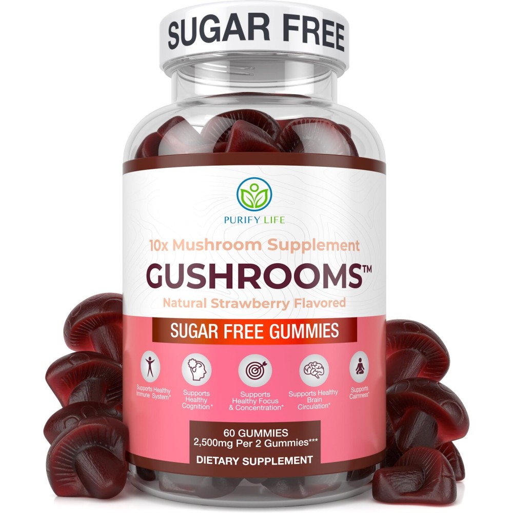 Sugar-Free Mushroom Complex Gummies - Potent 10x Mushroom Supplement with Lions Mane, Chaga, Reishi, Cordyceps Natural Stress Support, Calm Gummies, Nootropic Supplement, No Sugar or Pills