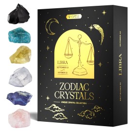 Wyspell Libra Crystal Set - 6 Raw Libra Crystals and Healing Stones - Zodiac Gifts for Women - Libra Birthday Gifts for Women - Astrology Gifts for Women - Zodiac Crystal Set - Healing Gifts