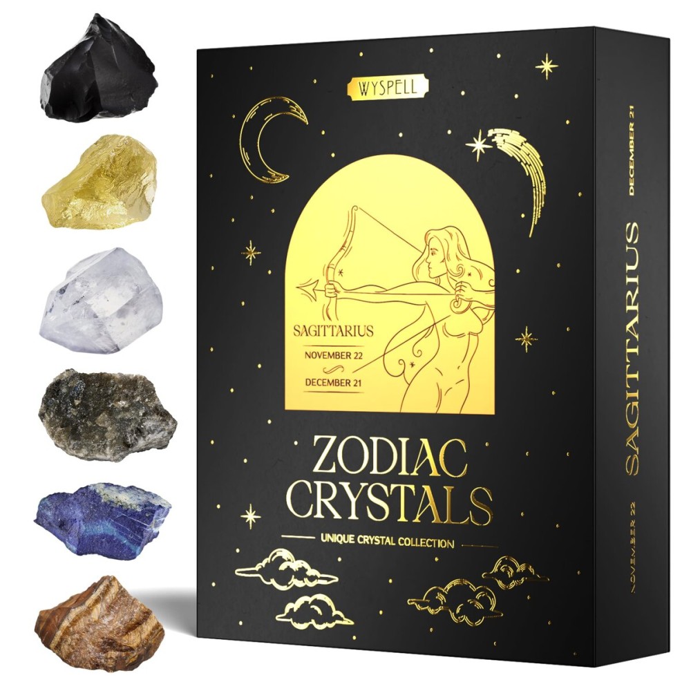 Wyspell Sagittarius Crystal Set - 6 Raw Sagittarius Crystals and Healing Stones - Sagittarius Gifts for Women - Birthday Gifts for Women - Astrology Gifts for Women - Zodiac Crystal Set - Healing Gift