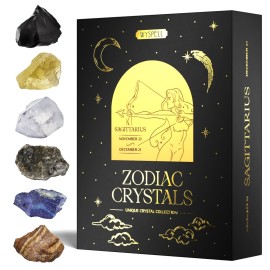 Wyspell Sagittarius Crystal Set - 6 Raw Sagittarius Crystals and Healing Stones - Sagittarius Gifts for Women - Birthday Gifts for Women - Astrology Gifts for Women - Zodiac Crystal Set - Healing Gift