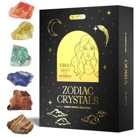 Wyspell Virgo Crystal Set - 6 Raw Virgo Crystals and Healing Stones - Zodiac Gifts for Women - Virgo Birthday Gifts for Women - Astrology Gifts for Women - Zodiac Crystal Set - Healing Gifts