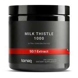 Toniiq Milk Thistle - Ultra High Potency 50:1 Extract with 80% Silymarin - Highly Concentrated - Third-Party Lab Tested - 240 Capsules
