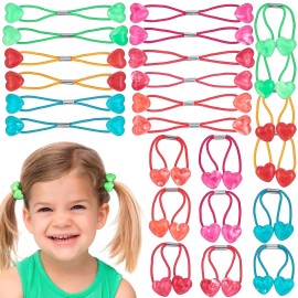 Expressions 24 Count Heart-Shaped Bright Multicolored Twin Bead Ponytail Hair Elastics Collection - Hair Ties for Girls, Hair Accessories for Kids, Hair Ties for Toddler Girls, Ball Ponytail Holders