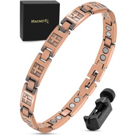MagnetRX Copper Cross Bracelets for Women - Effective Magnetic Womens Bracelet with Cross - Adjustable Bracelet with Included Sizing Tool (Cross Style)