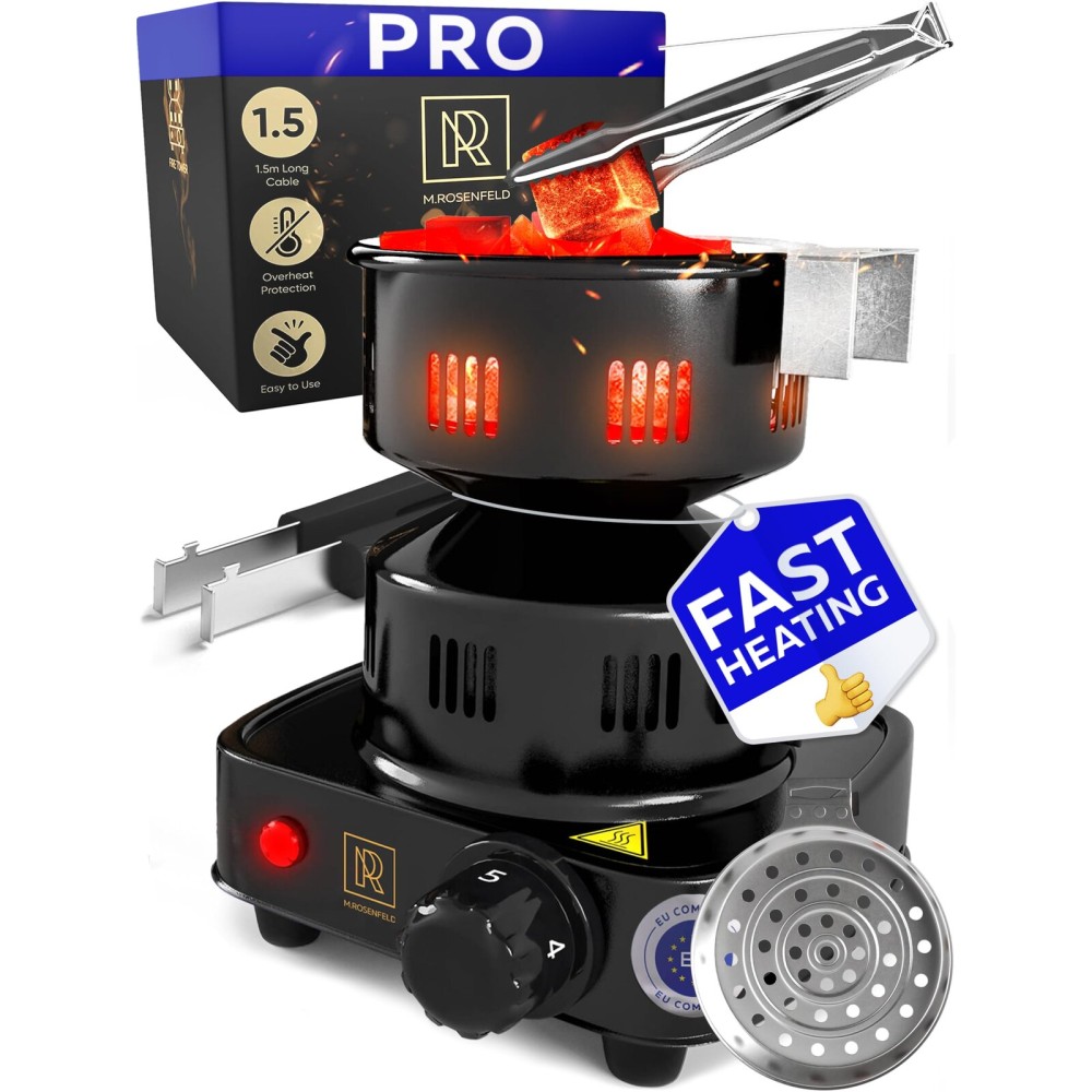 PRO Hookah Coal Burner for Hookah - Professional FIRE Tower Multipurpose Electric Stove for Shisha Coals Burner for Shisha, Free Hooka Tongs, Sisha Charcoal Heater for Shisha Cubes by M. ROSENFELD