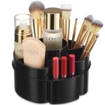 Masirs Small Rotating Makeup Organizer - Mini Yet Spacious Cosmetic Storage Solution with Multiple Compartments - The Perfect Spinning Make-Up Caddy for Vanity or Bathroom Counter (Round - Black)