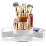 Masirs Small Rotating Makeup Organizer - Mini Yet Spacious Cosmetic Storage Solution with Multiple Compartments - The Perfect Spinning Make-Up Caddy for Vanity or Bathroom Counter (Square - White)