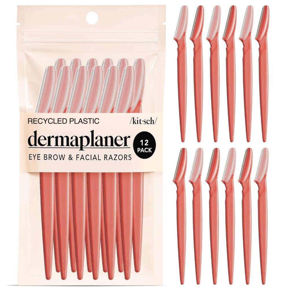 Kitsch Dermaplane Razor for Women Face - Face Razors for Women & Men, Eyebrow Trimmer & Face Shaver - Exfoliating Facial Razor & Skin Care Tool for Smoother Skin - Coral, 12 pcs