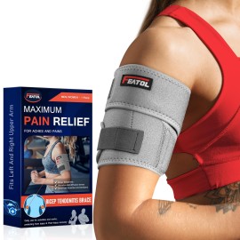 FEATOL Bicep Tendonitis Brace Compression Sleeve Support, Upper Arm Brace Tricep Bicep Support Bands for Men and Women, Arm Wrap Pain Relief for Muscle Strains and Inflammation(Gray, Medium)