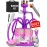 4 Hose Hookah Set with Everything - Purple Hookah 4 Hose Complete Kit with LED Light, Remote, Silicone Hoses, Acrylic Base, and Tongs - Big Hookah Set with Accessories - Premium Sisha Hooka